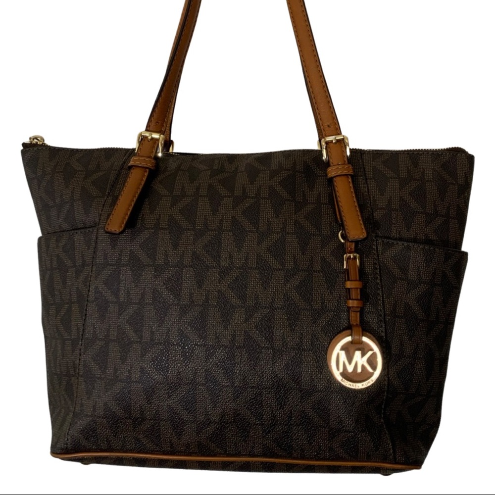 Michael Kors -Brown Saffiano Leather Monogram Jet Set Bag